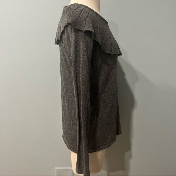 NEW Udel New York Charcoal Grey Knit Pleated Collar Long Sleeve Top Size Large - Picture 9 of 9